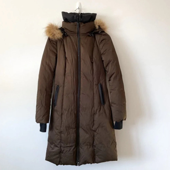 Soia & Kyo BROWN Down  Racoon Fur Hood Long Christy Parka Jacket Coat Sz S - Picture 3 of 13